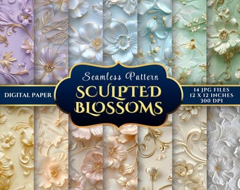 Seamless sculpted 3D floral background for crafters and designers digital paper download