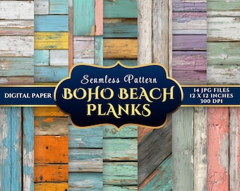 Boho Beach Planks Seamless Digital Paper Set: Coastal Wood Textures (14 JPGs 12x12 300DPI)