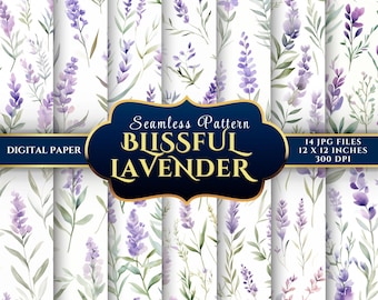 Botanical Lavender Seamless Digital Paper Set for Scrapbooking & Journals – 14 JPGs 12x12 300DPI
