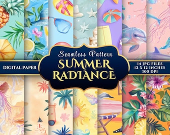 Tropical Paradise Seamless Digital Paper Pack - Vibrant Beach & Ocean Patterns