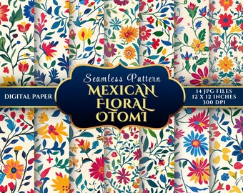 Seamless Mexican Otomi floral design for festive crafts and decor digital paper download
