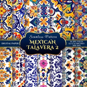 Seamless Mexican Talavera Digital Paper for Junk Journal, Scrapbooking