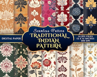 Seamless traditional Indian floral pattern for crafters and designers digital paper download