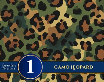 Seamless Leopard Camo Digital Paper: Green Brown Animal Print Background