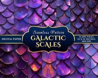 Galactic Scales | Cosmic Fantasy Seamless Purple Dragon Scales Digital Paper Set for Scrapbooking & Crafts – 14 JPGs 12x12 300DPI