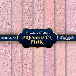 Pressed in Pink Floral Embossed Seamless Digital Paper for Scrapbooking, Printable Craft Papers