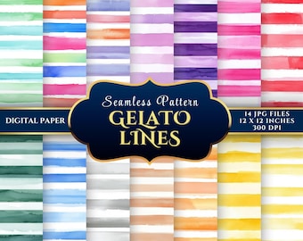 Watercolor Stripe Seamless Digital Paper Set for Scrapbooking & Crafts – 14 JPGs 12x12 300DPI