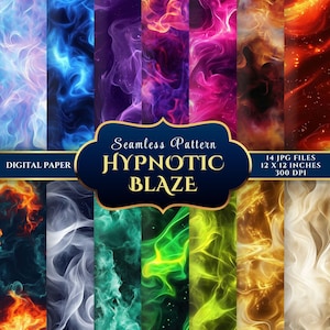 Vibrant Abstract Flame Smoke Seamless Digital Paper Pack for Creative Crafts