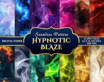 Vibrant Abstract Flame Smoke Seamless Digital Paper Pack for Creative Crafts