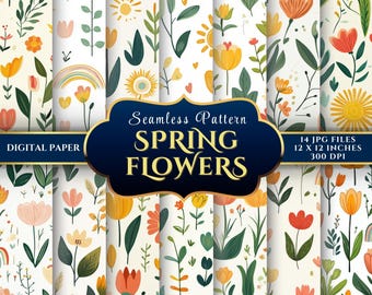 Spring Floral Seamless Digital Paper: Watercolor Flower Patterns (Digital Download)
