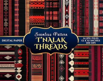 T'nalak Threads Seamless Digital Paper | Red Tribal Geometric Patterns (14 JPGs)