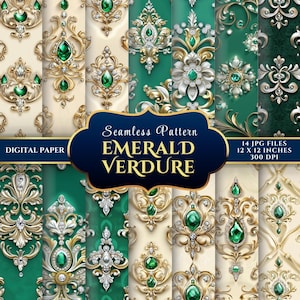 Baroque Gemstone Seamless Digital Paper Set for Elegant Crafts – 14 JPGs 12x12 300DPI