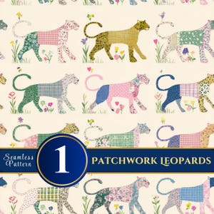 Patchwork Leopard Seamless Digital Paper | Cottagecore Floral Cheetah Print (12x12 Digital Download)