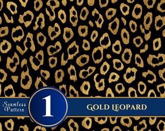 Gold Leopard Seamless Pattern, Black Luxury Animal Print, Glam Jungle Fabric (Digital Download)