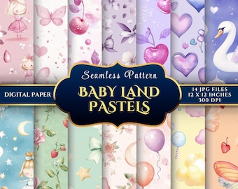 Whimsical Nursery Dreams: Pastel Baby Girl Digital Paper Pack, Instant Download