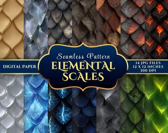 Elemental Dragon Scales Digital Paper | Fantasy Seamless Texture (14 JPGs)