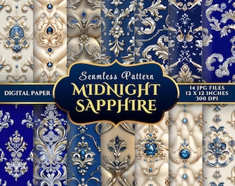 Royal Blue Seamless Digital Paper Set for Elegant Crafts – 14 JPGs 12x12 300DPI