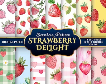 Strawberry Delight Seamless Digital Paper Set for Art Enthusiasts | Strawberry Pattern Collection