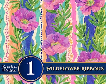 Wildflower Ribbons | Colorful Floral Stripe Seamless Digital Paper Set for Crafts & Journals – SOLO ART 12x12 300DPI