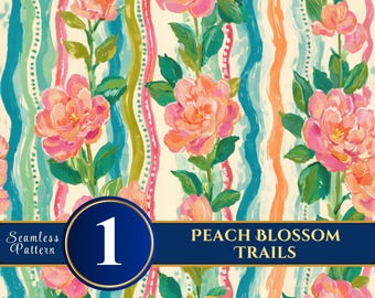 Peach Blossom Trails | Colorful Floral Stripe Seamless Digital Paper Set for Crafts & Journals – SOLO ART 12x12 300DPI
