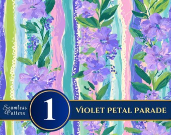 Violet Petal Parade | Purple Floral Stripe Seamless Digital Paper Set for Crafts & Journals – SOLO ART 12x12 300DPI