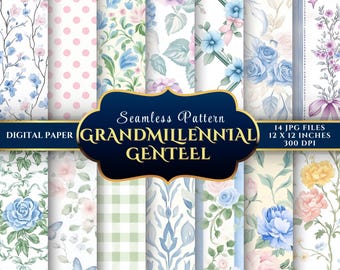 Grandmillennial Watercolor Floral Seamless Patterns (Digital Download)
