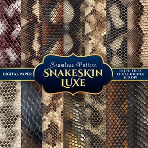 Schlangenleder Luxe | Exotic Reptile Seamless Digitales Papier Set für Crafting & Design - 14 JPGs 12x12 300DPI