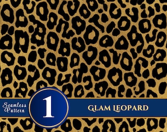 Glam Leopard Print Seamless Digital Paper: Gold Black Safari Texture (12x12 inches)