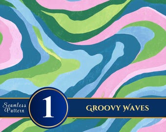 Groovy Waves Seamless Pattern: Hand-Painted Patchwork Folk Art (Digital Download)