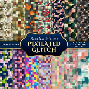 Pixelated Glitch | Abstract Pixel Seamless Digital Paper Set for Crafts & Design – 14 JPGs 12x12 300DPI
