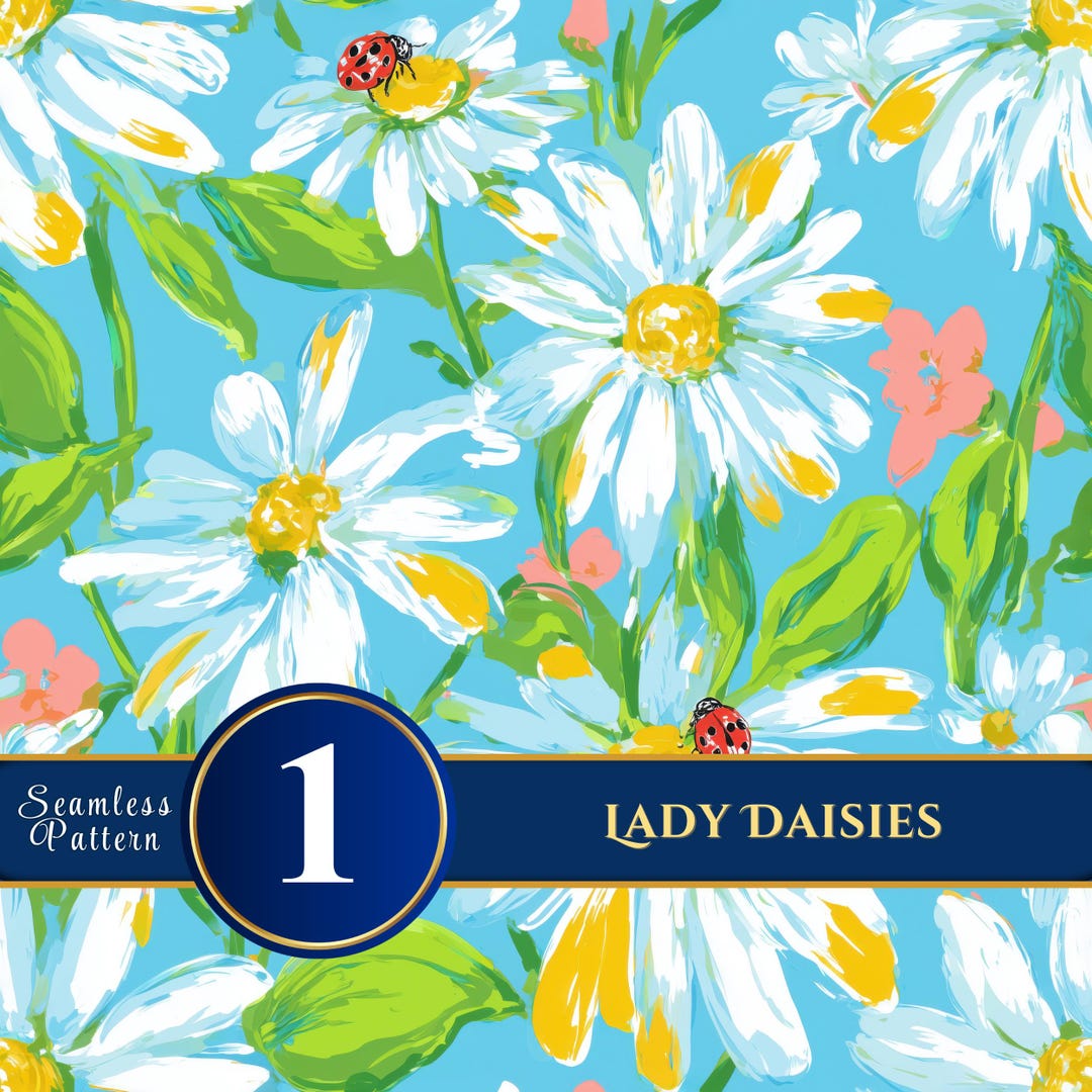 Daisy Ladybug Seamless Pattern, Whimsical Wildflower Digital Paper for ...