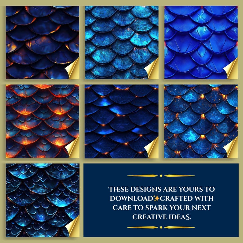 Blue Dragon Scale Seamless Digital Paper: Fantasy Seamless Pattern (14 ...