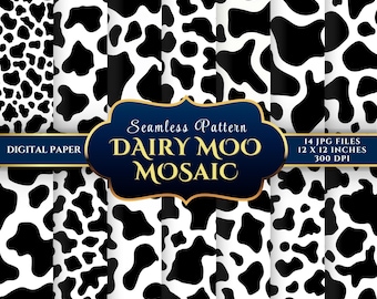 Dairy Moo Mosaic Seamless Digital Paper | Cow Print Crafts (14 JPGs 12x12 300DPI)