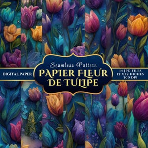 Seamless Tulip Flower Pattern Digital Paper for Crafting - Papier Fleur de Tulipe