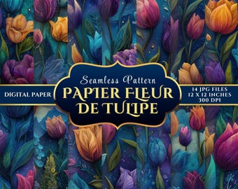 Seamless Tulip Flower Pattern Digital Paper for Crafting - Papier Fleur de Tulipe