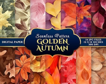 Golden Autumn Leaves Seamless Digital Paper for Scrapbooking & Crafts | Fall Background JPG Pack