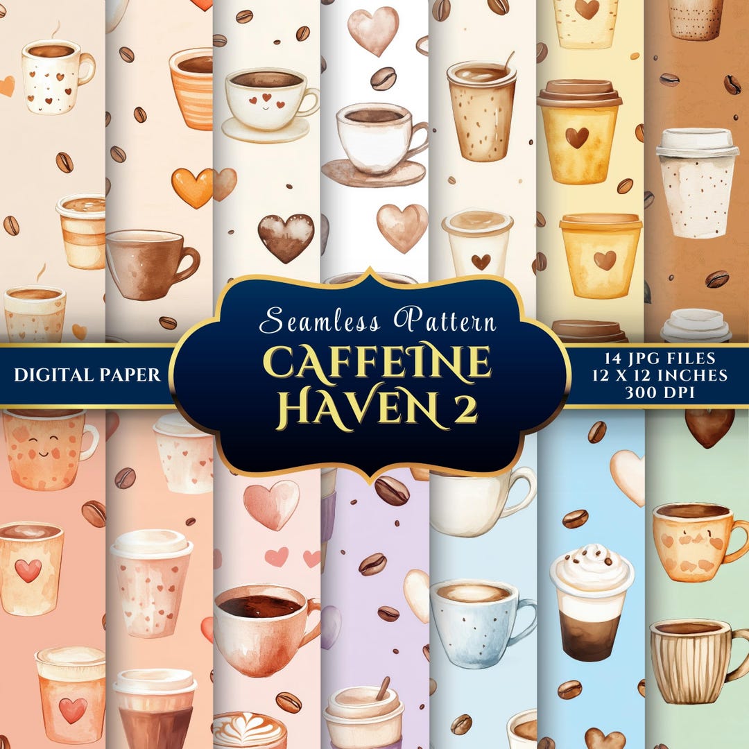 Cafe Rapper Paper With Pattern Coffee Digital Paper Set: Cafe Latte Scrapbook Patterns (14 Jpgs 12x12 ...