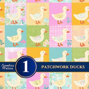 Patchwork Ducks Seamless Digital Paper | Cottage Style Quilt Pattern (12x12 300DPI)
