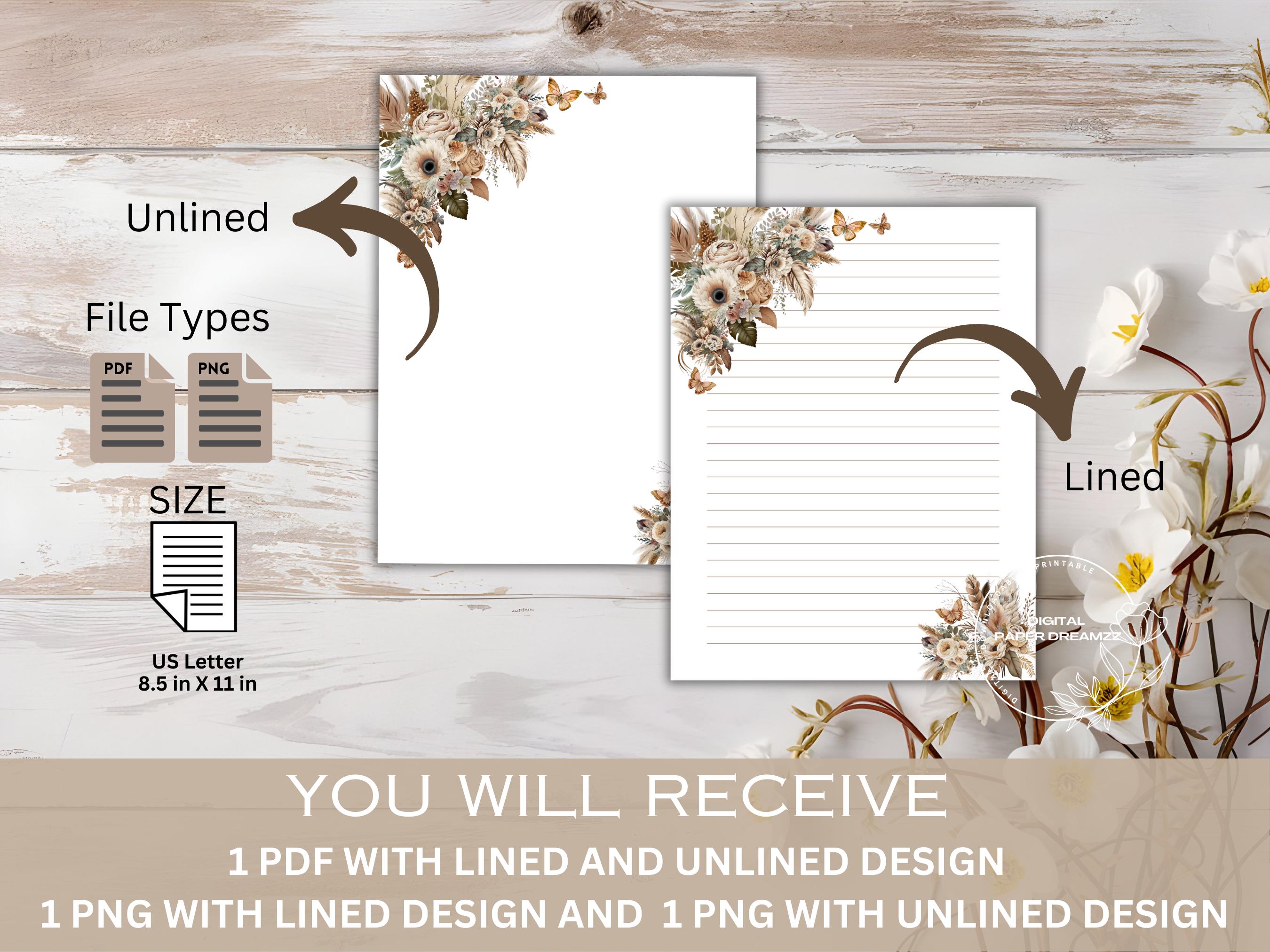 Boho Floral Printable Stationery | Boho Writing Paper | Bohemian Paper ...