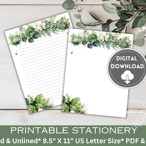 Papelaria para impressão de vegetação tropical | Papelaria de vegetação | Papel de carta botânico | Carta de vegetação | Diário | Papel de carta