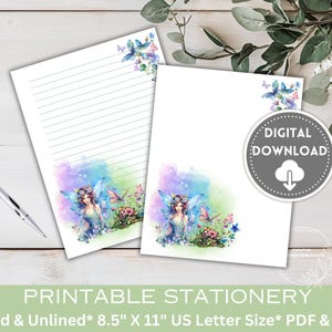 Papeterie imprimable fée | Papeterie fées et papillons | papier à lettres pour contes de fées | Fantaisie féerique | Papier journal |  Papier imprimable