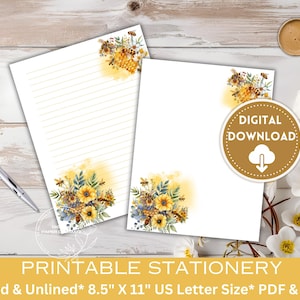 Honey Bee Printable Stationery | Bees Stationery | Bumblebee Writing Paper | Floral Honeycomb bee | Spring bee Stationery | Journal |Pen Pal