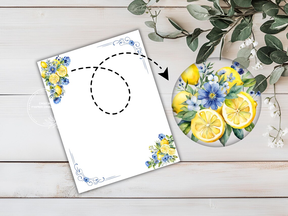 Lemon Printable Stationery | Lemon Blue Flowers Stationery | Citrus ...