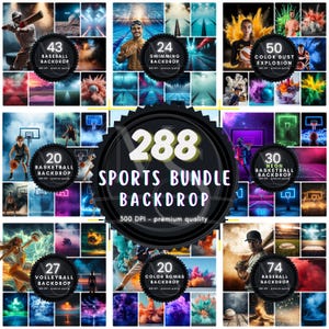 288 Sports Backgrounds & Overlay Bundle: Smoke Fog Overlays and Digital Backdrops | For Basketball, Softball, Soccer, Tennis, and football