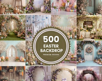 500 digitala påskbakgrunder, vårskogsbåge, utomhusägg (digital nedladdning)