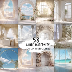 53 White maternity backdrop, floral texture, castle and wedding studio overlays,pregnancy photoshoot, digital photography backgrounds bundle
