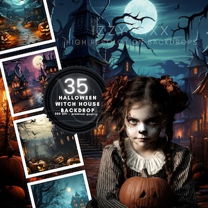 35 Halloween Backdrop, Haunted House, Scary Halloween Backdrop, Fantasy Fall Path, Halloween Background, Halloween photo backdrop, Pumpkin
