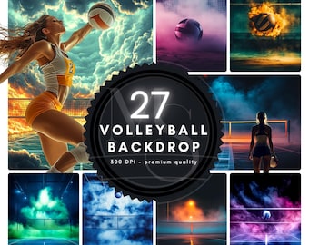 27 Volleyball Digital Backdrops: Sports Poster & Banner Backgrounds (PDF)