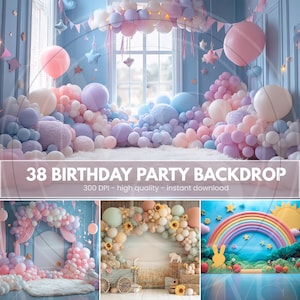 38 Party Balloon Arch Digital Backdrops, Birthday Party, Children Photo, Cake Smash,Event Photography Digital Background, Photoshop Overlays