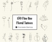Fine Line Floral Tattoo Procreate Stamps: 150 Brush Bundle (Digital Download